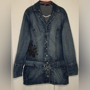 Foxyjeans Denim Jacket Longer Length w/ Zip and Button Closure